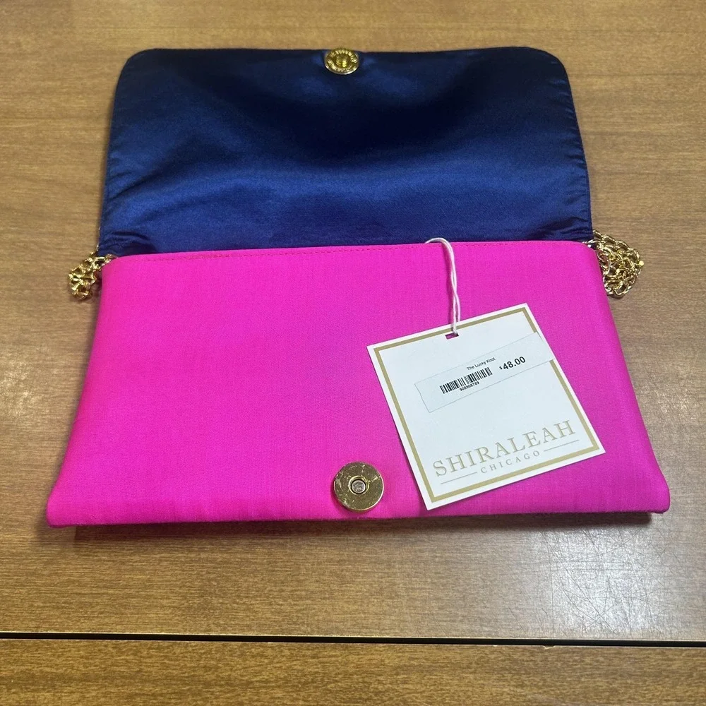 Shiraleah Crossbody Bag Womens Small Fuchsia Satin Crab Chain Purse Beach *SPOT*